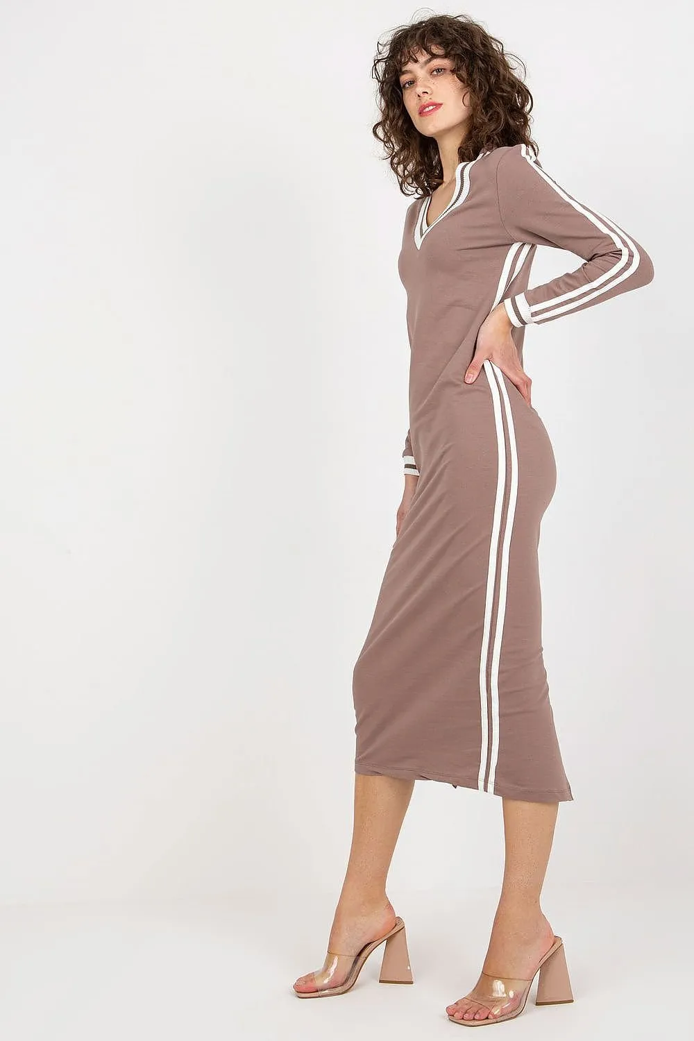 Fancy Varsity Stripes Long Sleeve Midi Dress