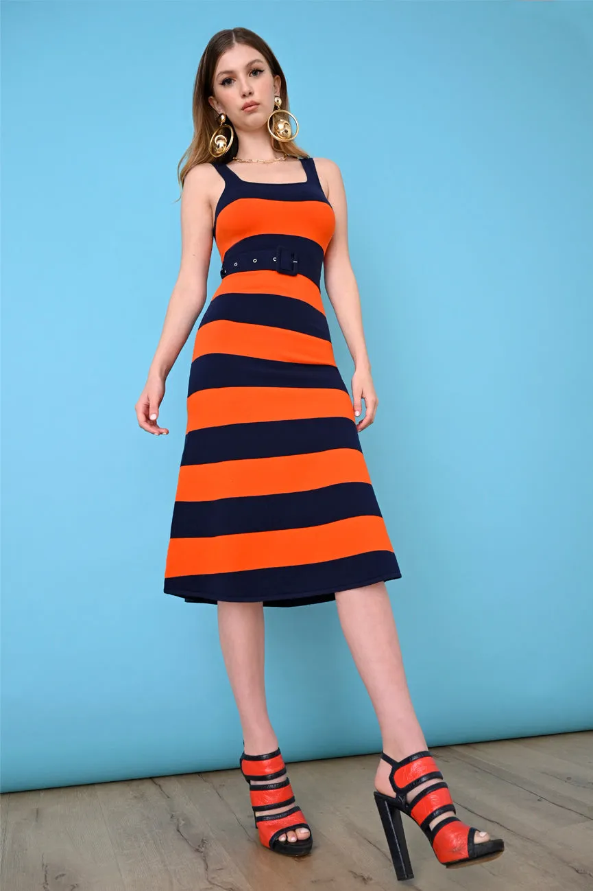 Ferrari / Navy Stripe Gloss Midi Tank Dress