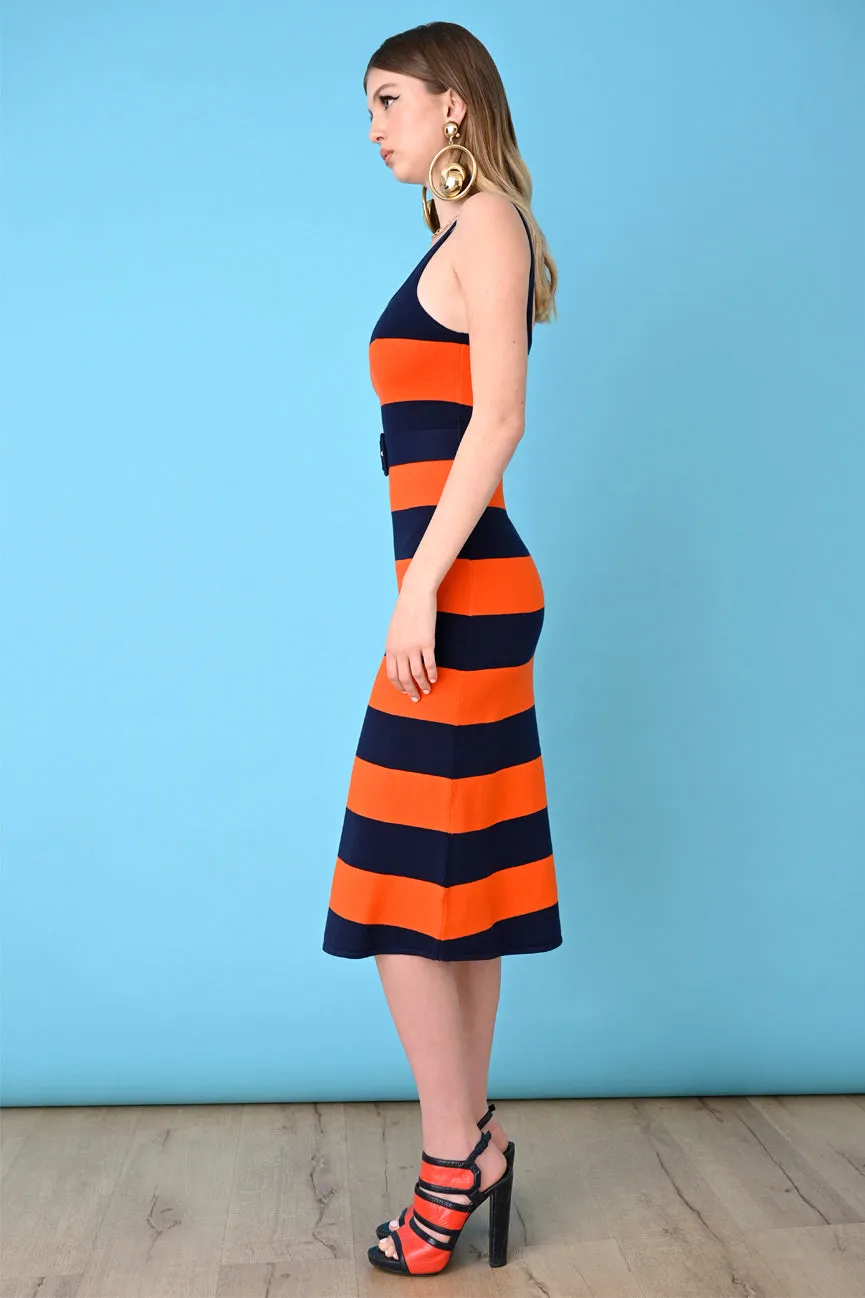 Ferrari / Navy Stripe Gloss Midi Tank Dress