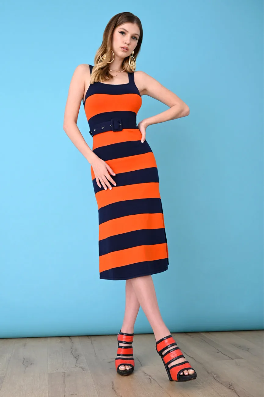 Ferrari / Navy Stripe Gloss Midi Tank Dress