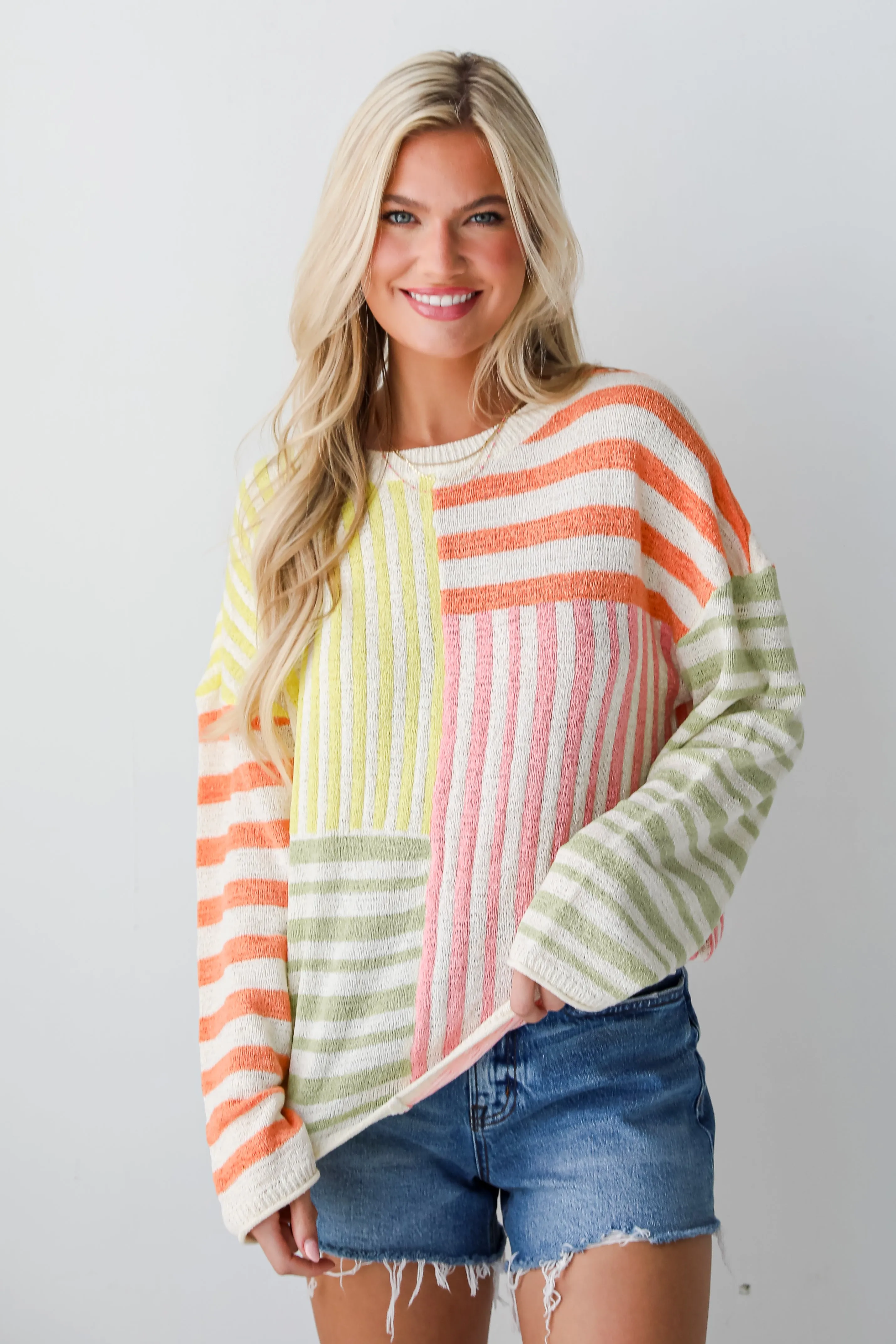 FINAL SALE - Cute Mentality Color Block Striped Lightweight Knit Top