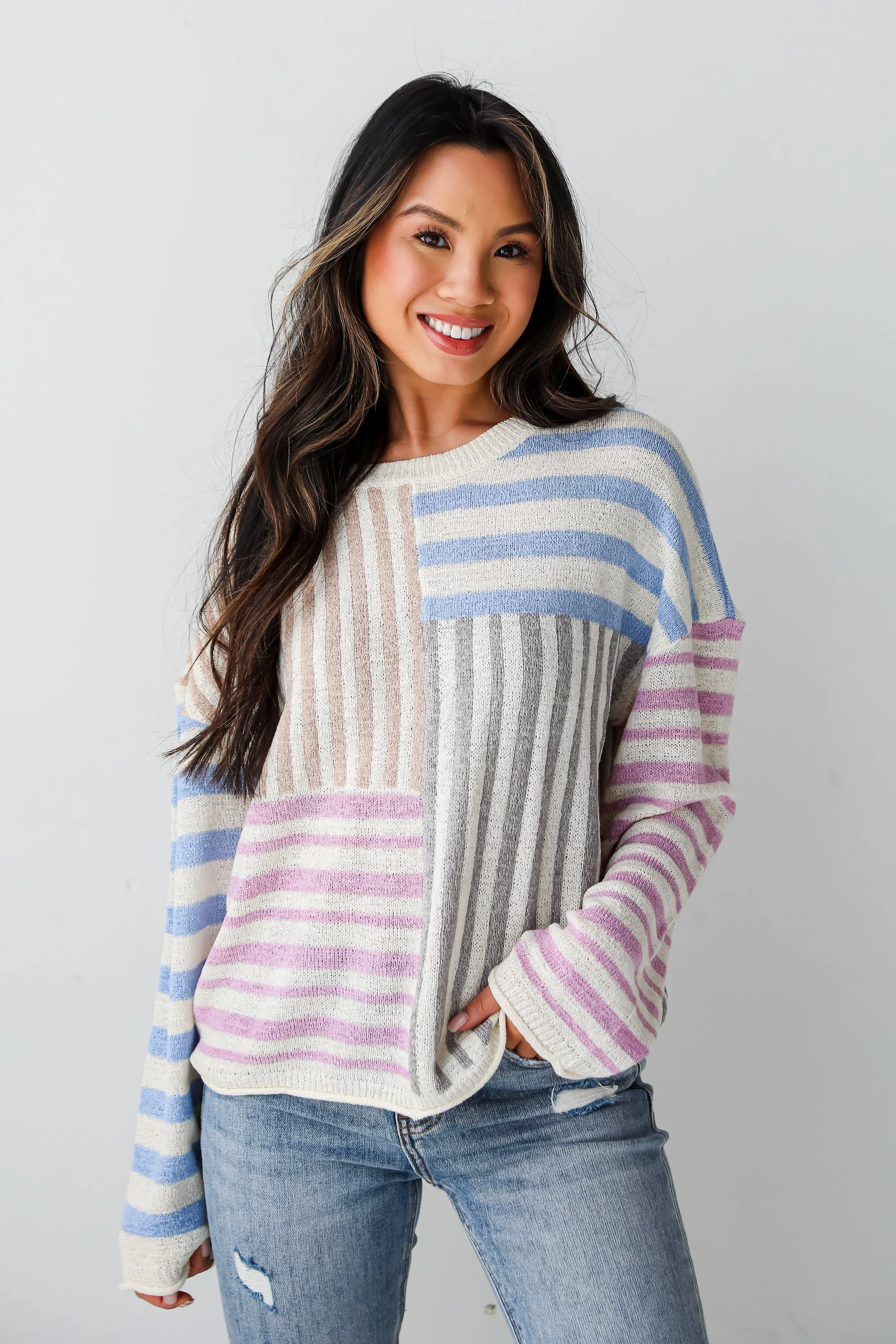 FINAL SALE - Cute Mentality Color Block Striped Lightweight Knit Top