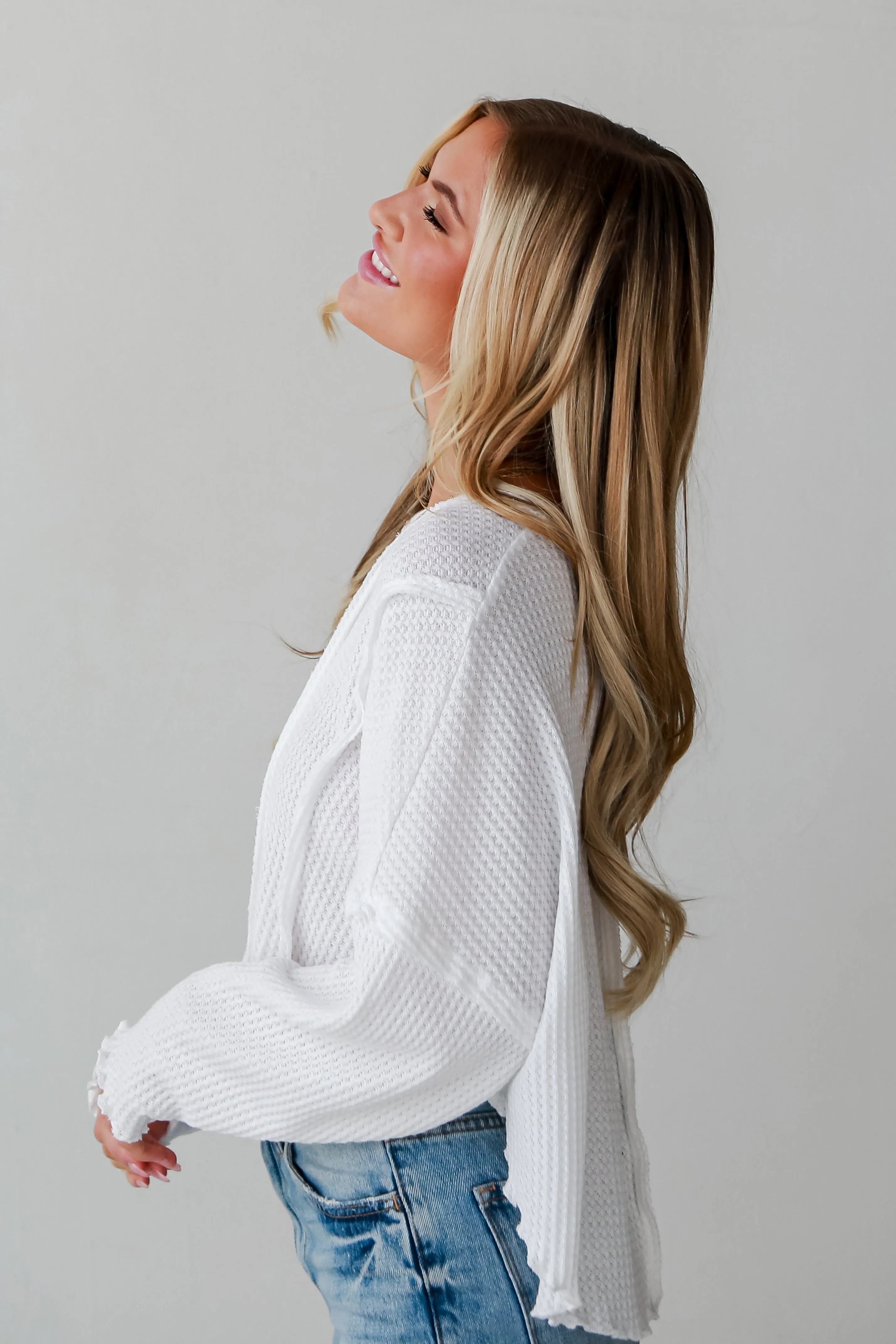 FINAL SALE - Perfectly Mine White Waffle Knit Top