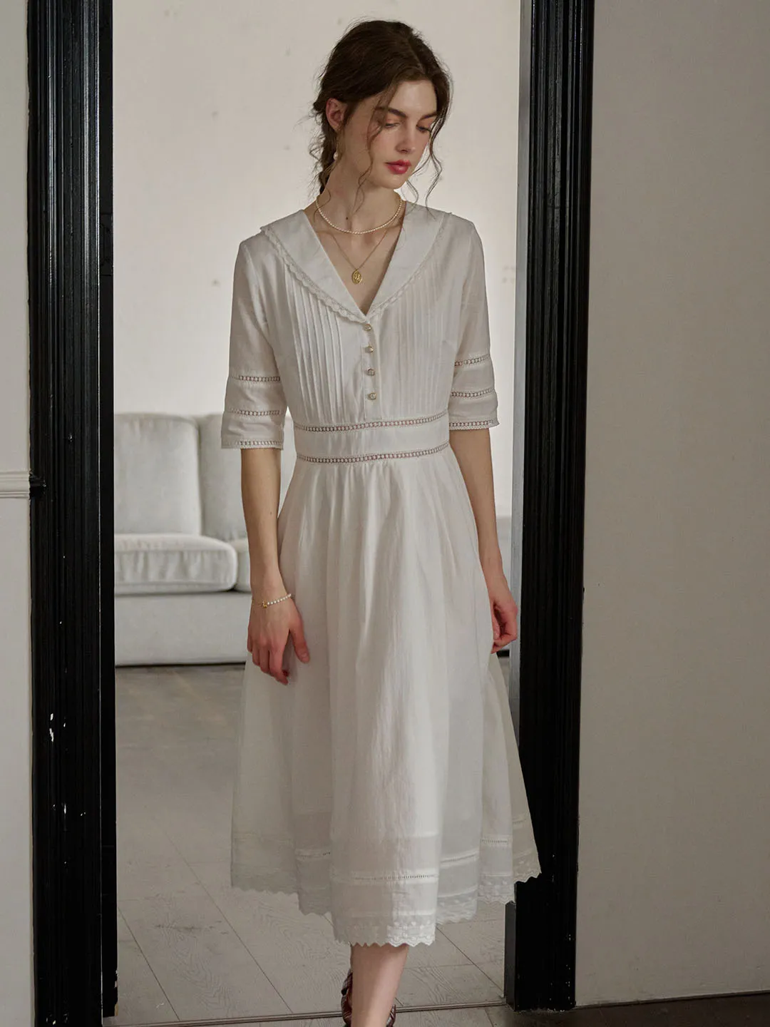 Fiona Cotton White Midi Dress