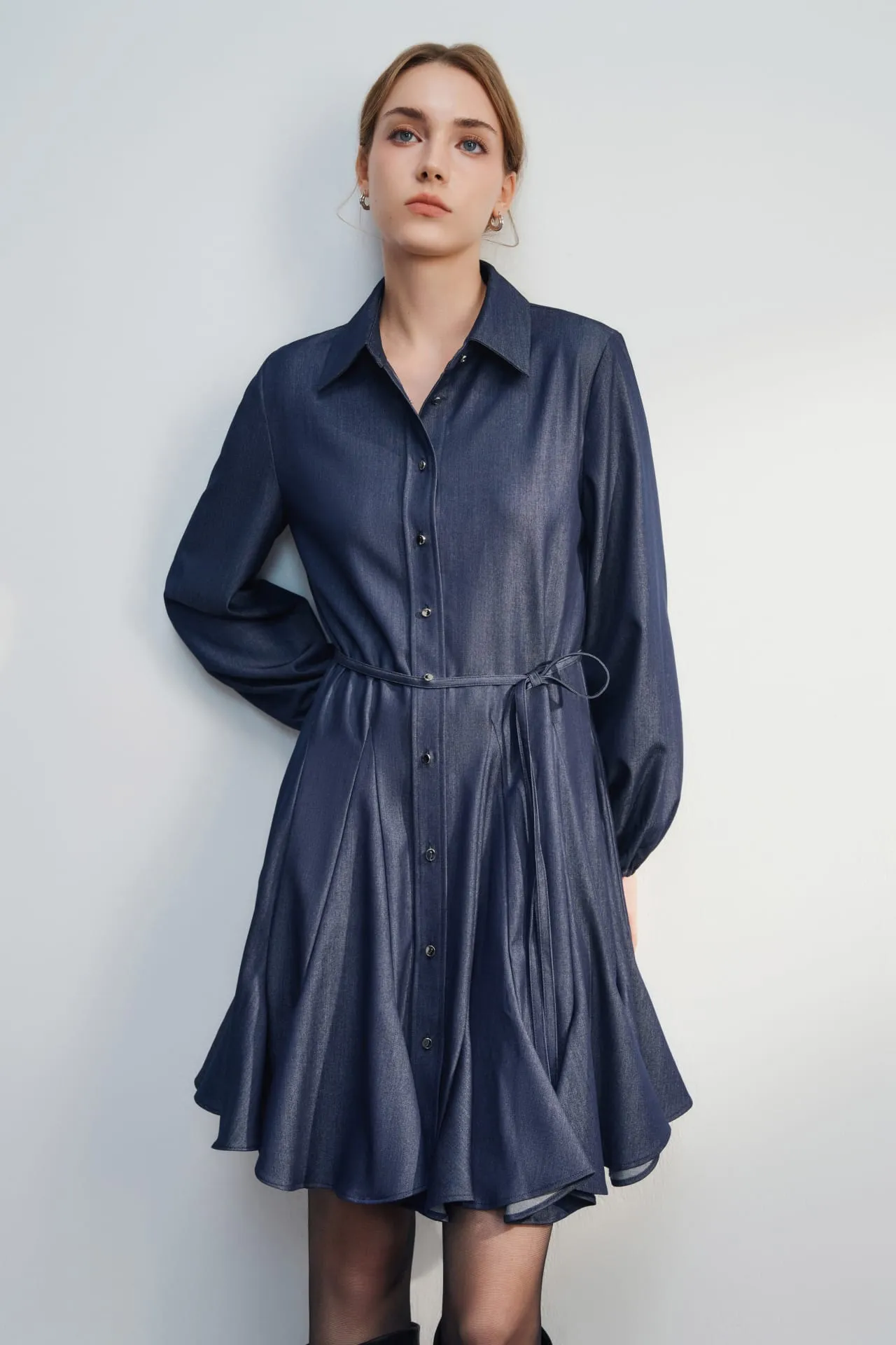 Fit & Flare Shirt Dress with Belt