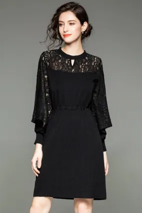 Fit and Flare Dress W/ Lace Contrast