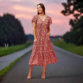 Floral Midi Dress - Rust