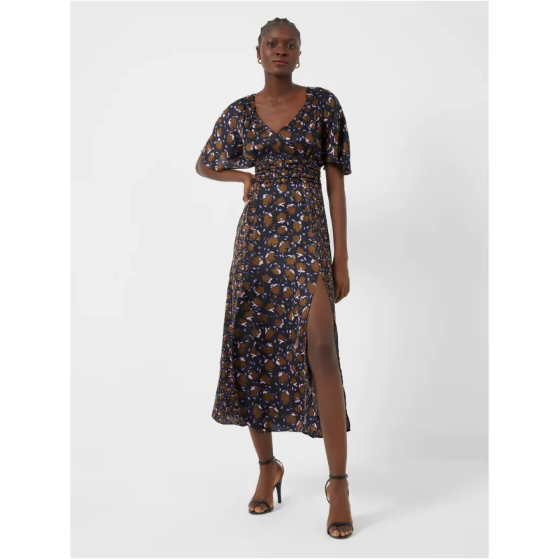 French Connection Ingrid Inu Satin Drape Midi Dress 71TOC