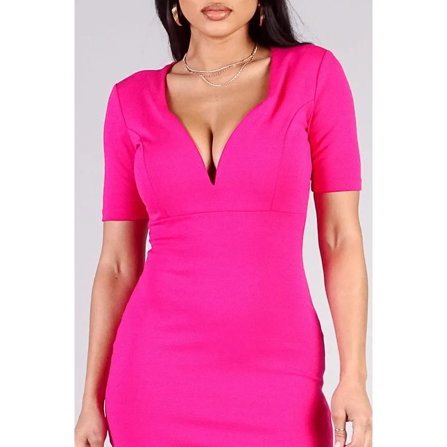 Fuchsia Deep V-Neck Midi