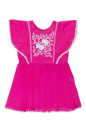 garnett dress (Baby)cerise with hand stitch