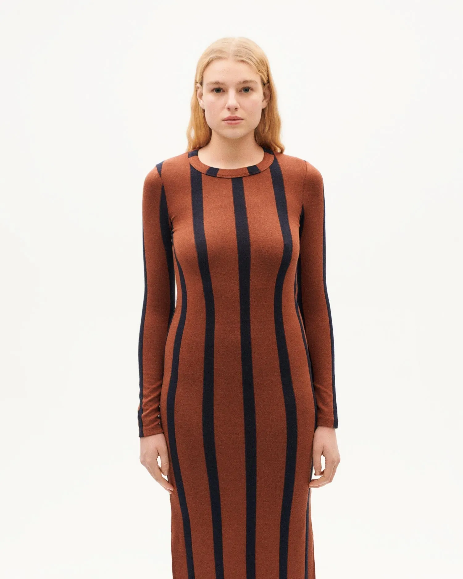 Gina Dress Navy Stripes Brown