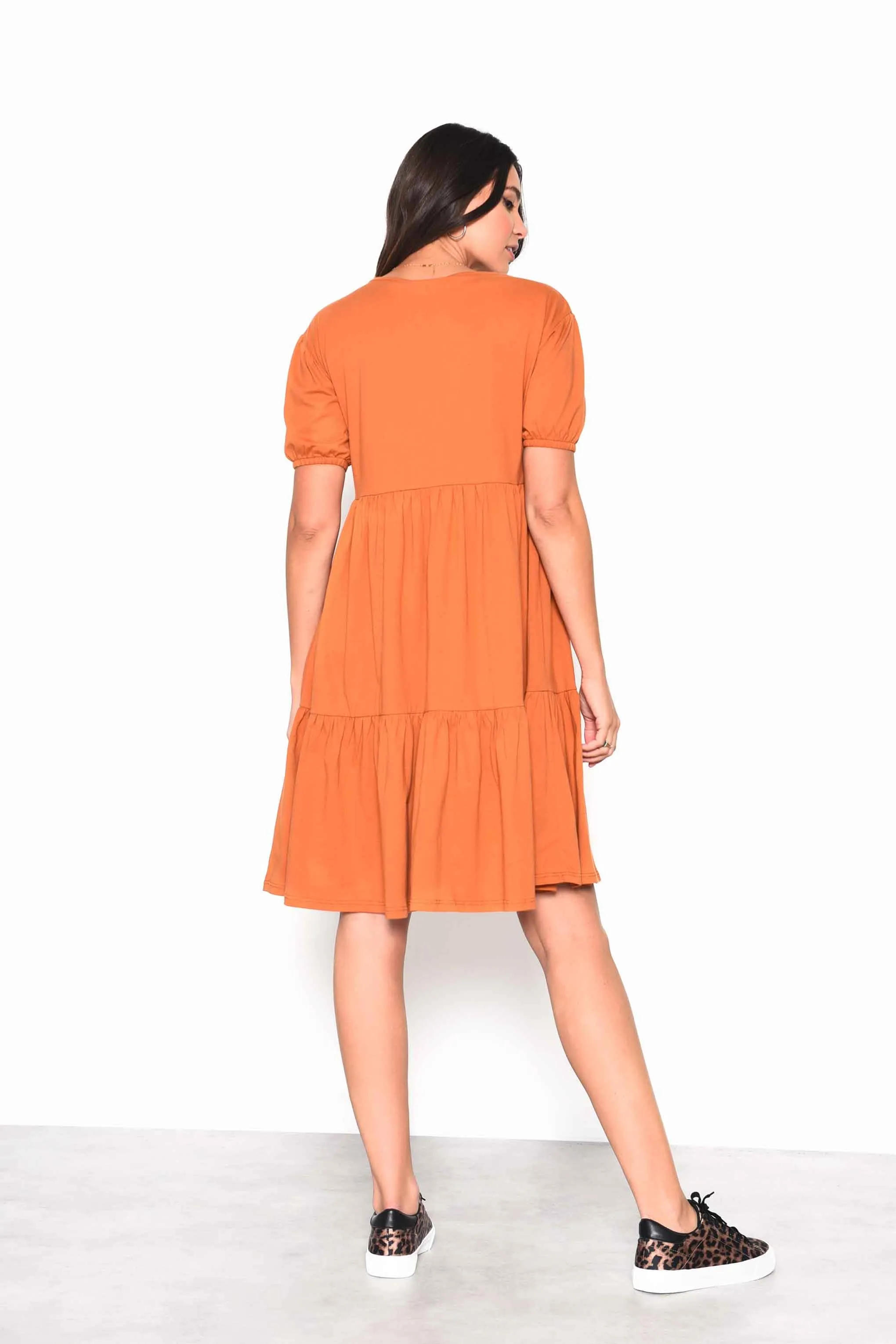 Glamorous Rust Tiered Smock Midi Dress