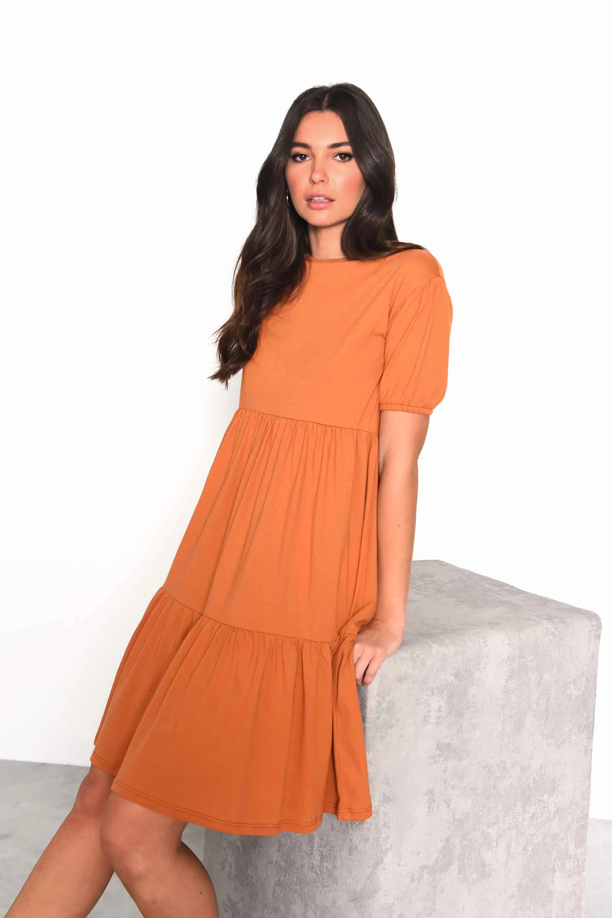 Glamorous Rust Tiered Smock Midi Dress