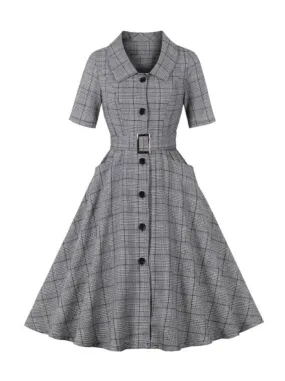 Grace Plaid Single Breasted 50s Dress