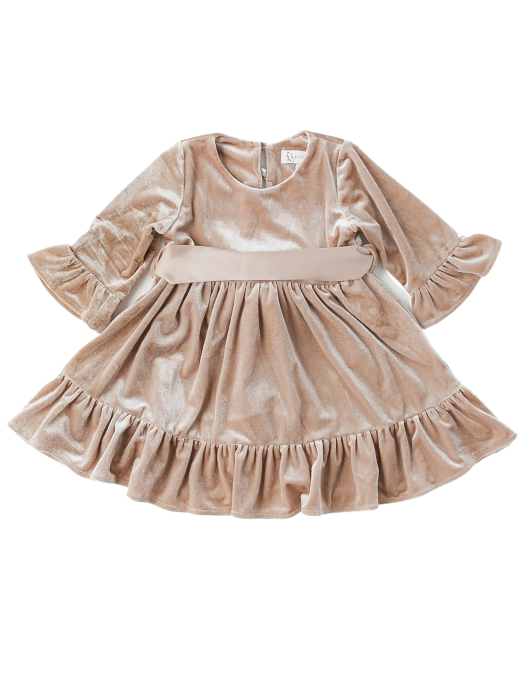 Grace Velour Dress with Removable Satin Sash - Sheer Beige