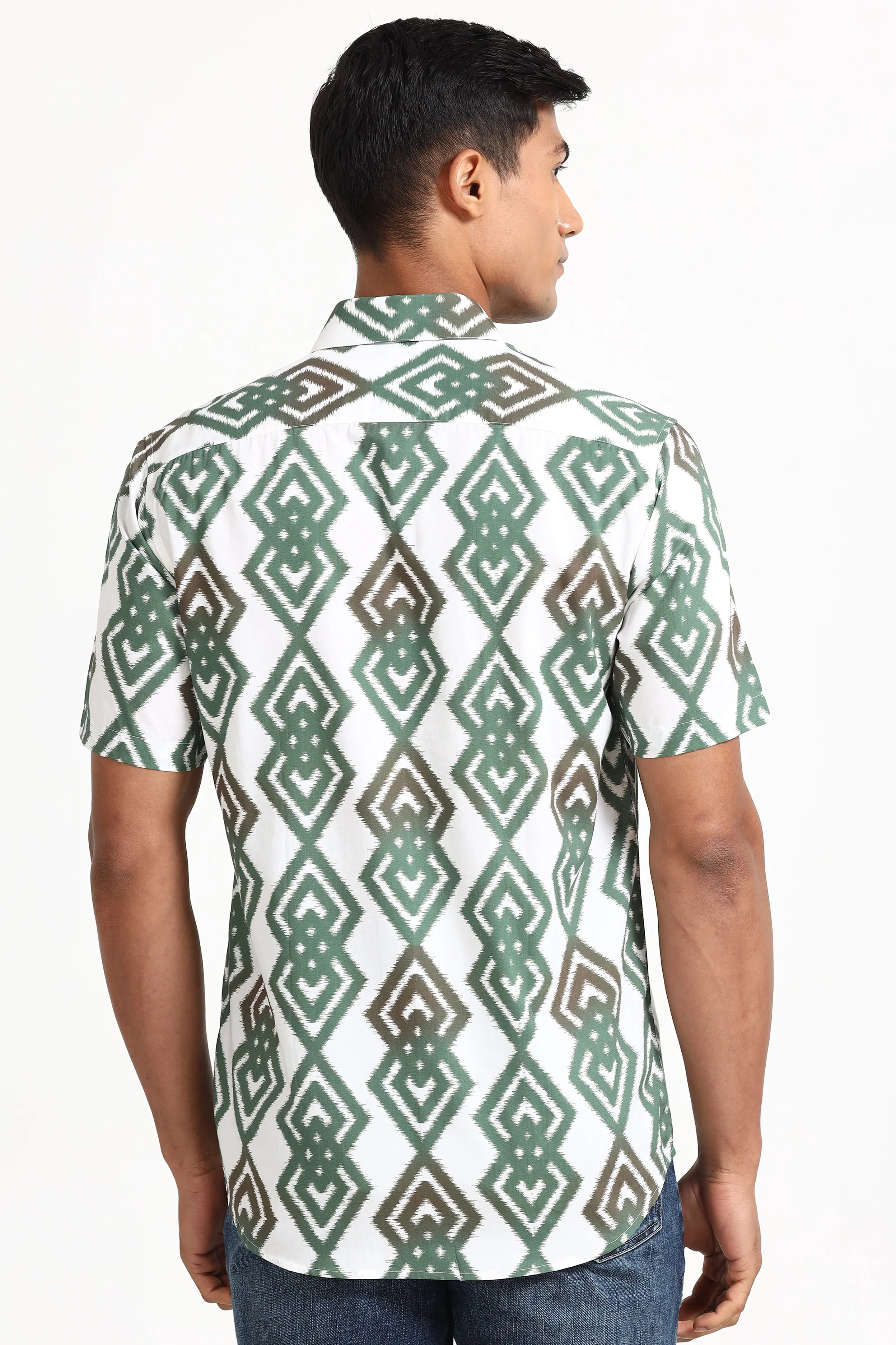 Green Geo Half Sleeve Print Shirt