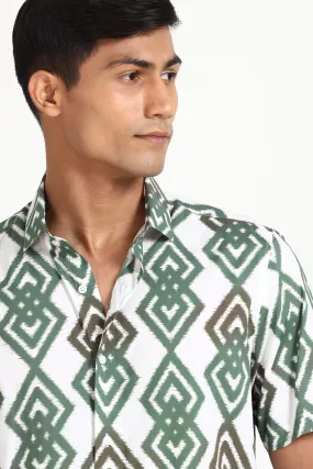 Green Geo Half Sleeve Print Shirt