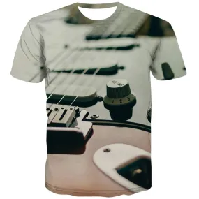 Guitar T shirts Men Music Tshirts Cool Wooden Tshirts Novelty Metal Tshirts Casual