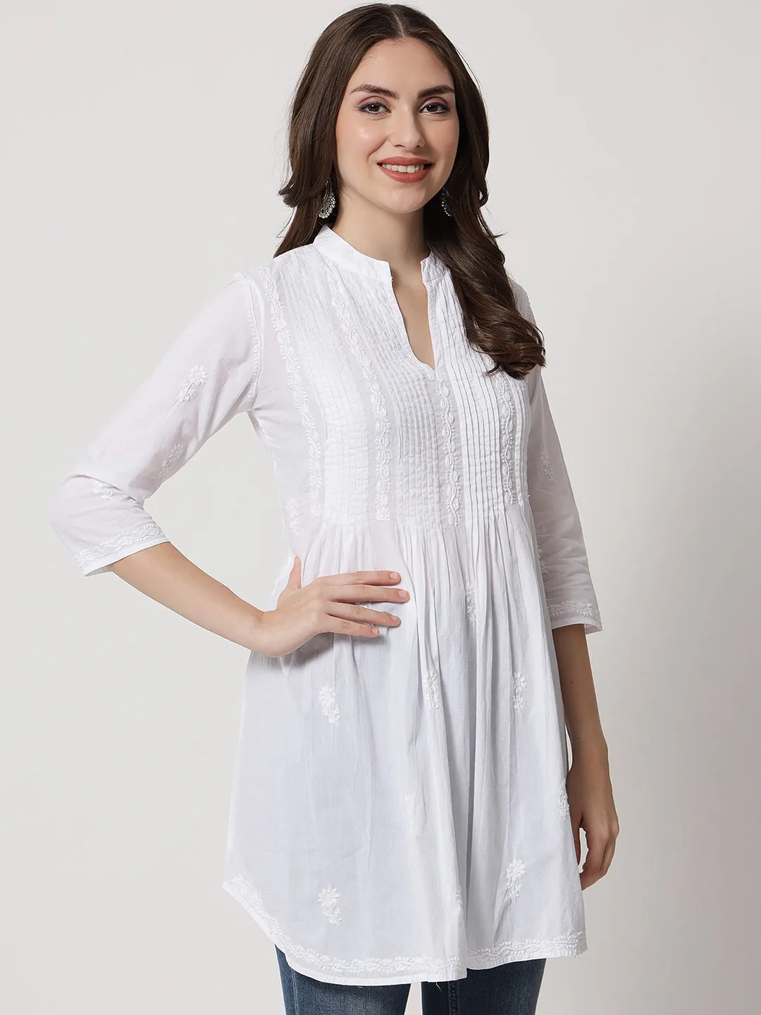 Hand Embroidered Women  Chikankari Cotton Tunic-PC1819