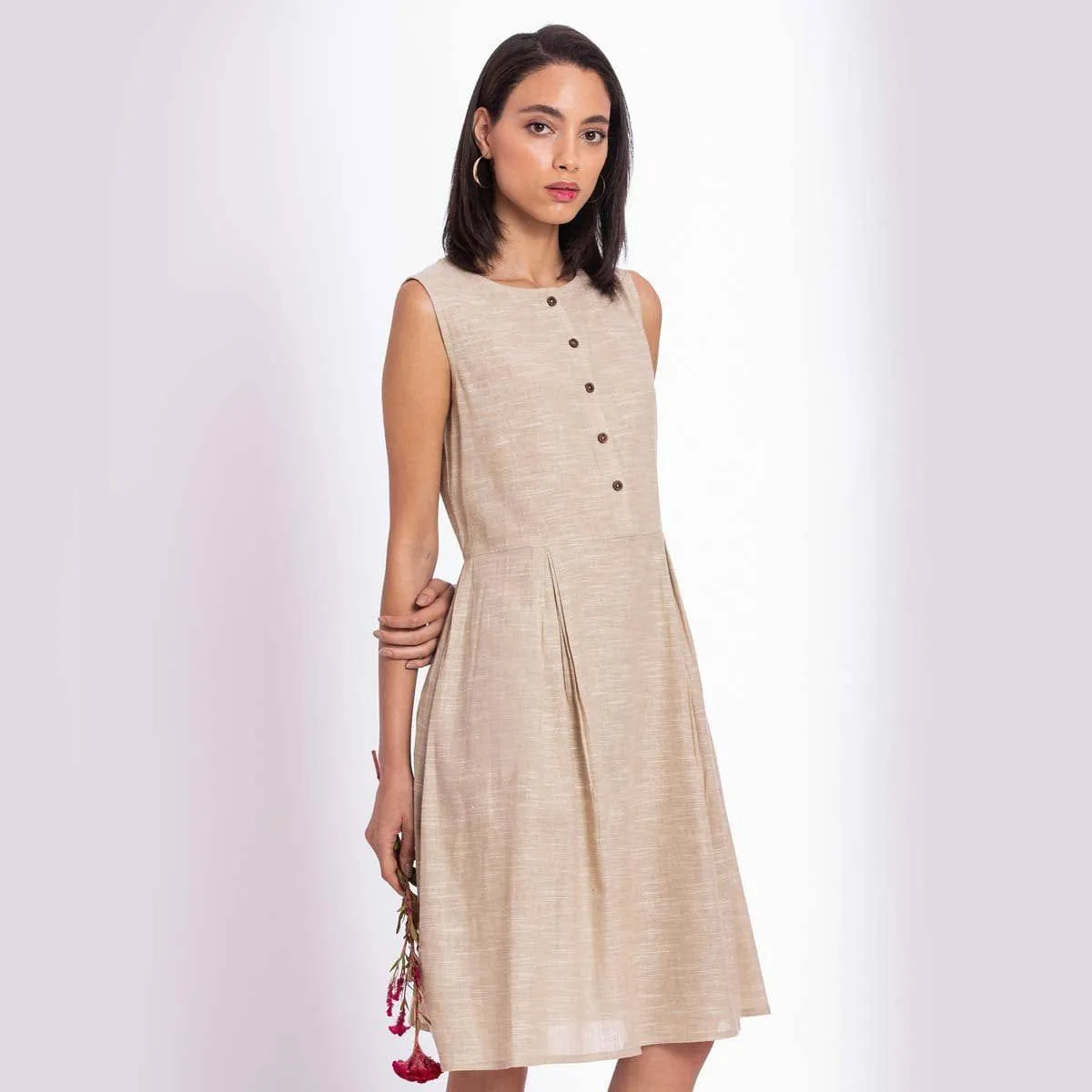 Handwoven Cotton Linen Midi Dress