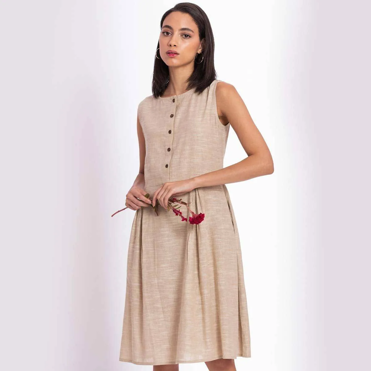 Handwoven Cotton Linen Midi Dress