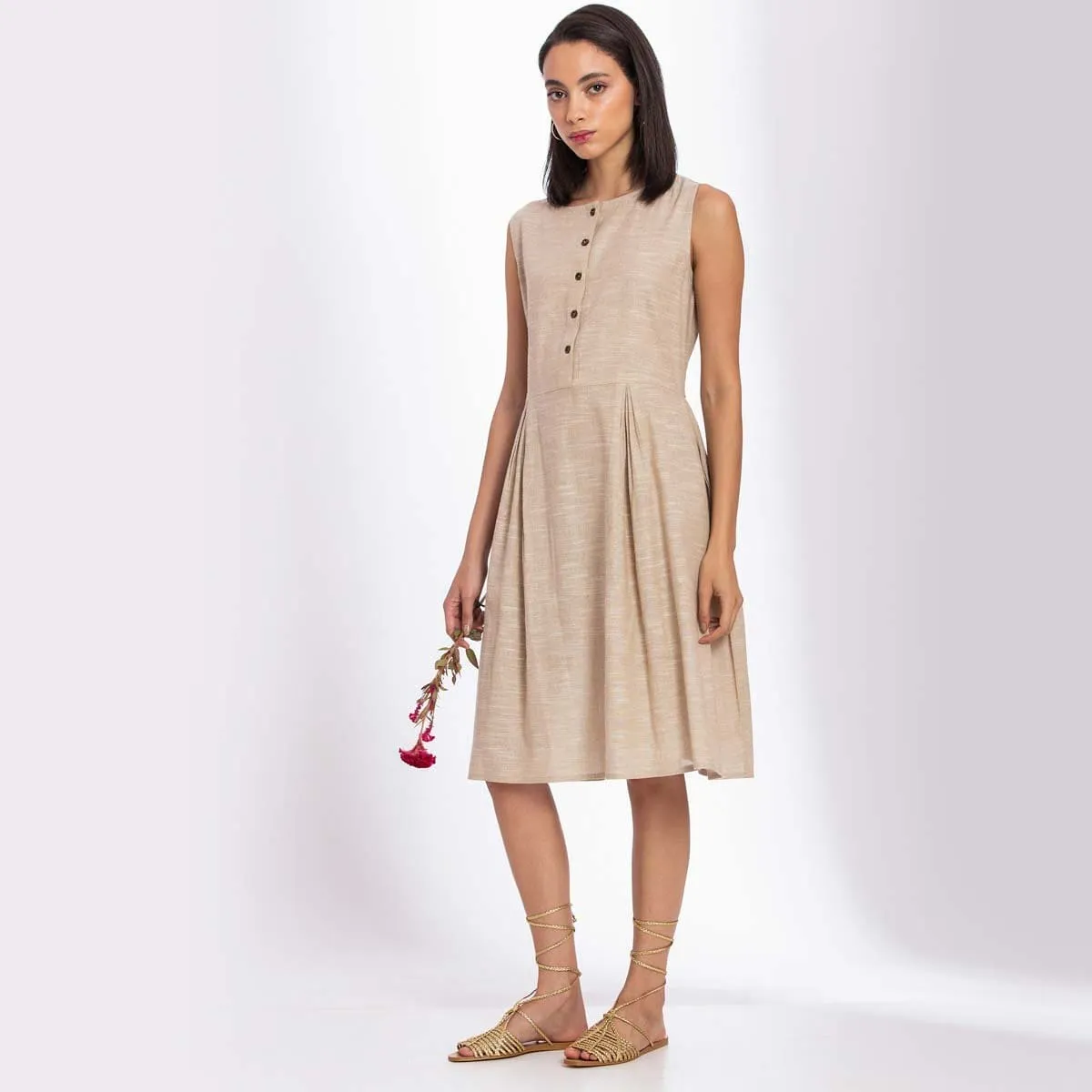 Handwoven Cotton Linen Midi Dress