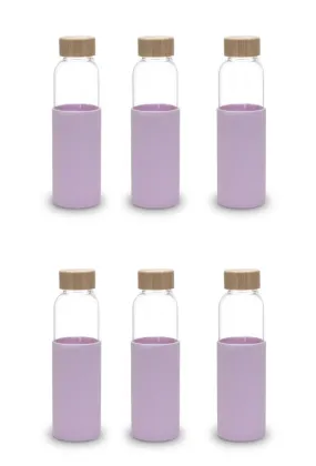 Heart Home Water Bottle | Glass Bottle | Sleeve Protection Bottle | Bamboo Lid Water Bottle | Travel Round Bottle | XB5501-PURP | 550 ML | Set of 6 | Purple