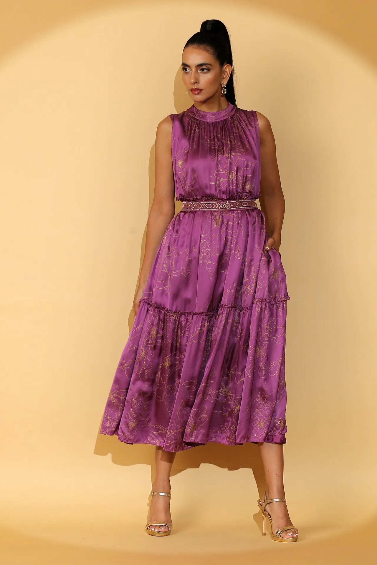 Helen - Duchess Midi Dress with Zari Belt