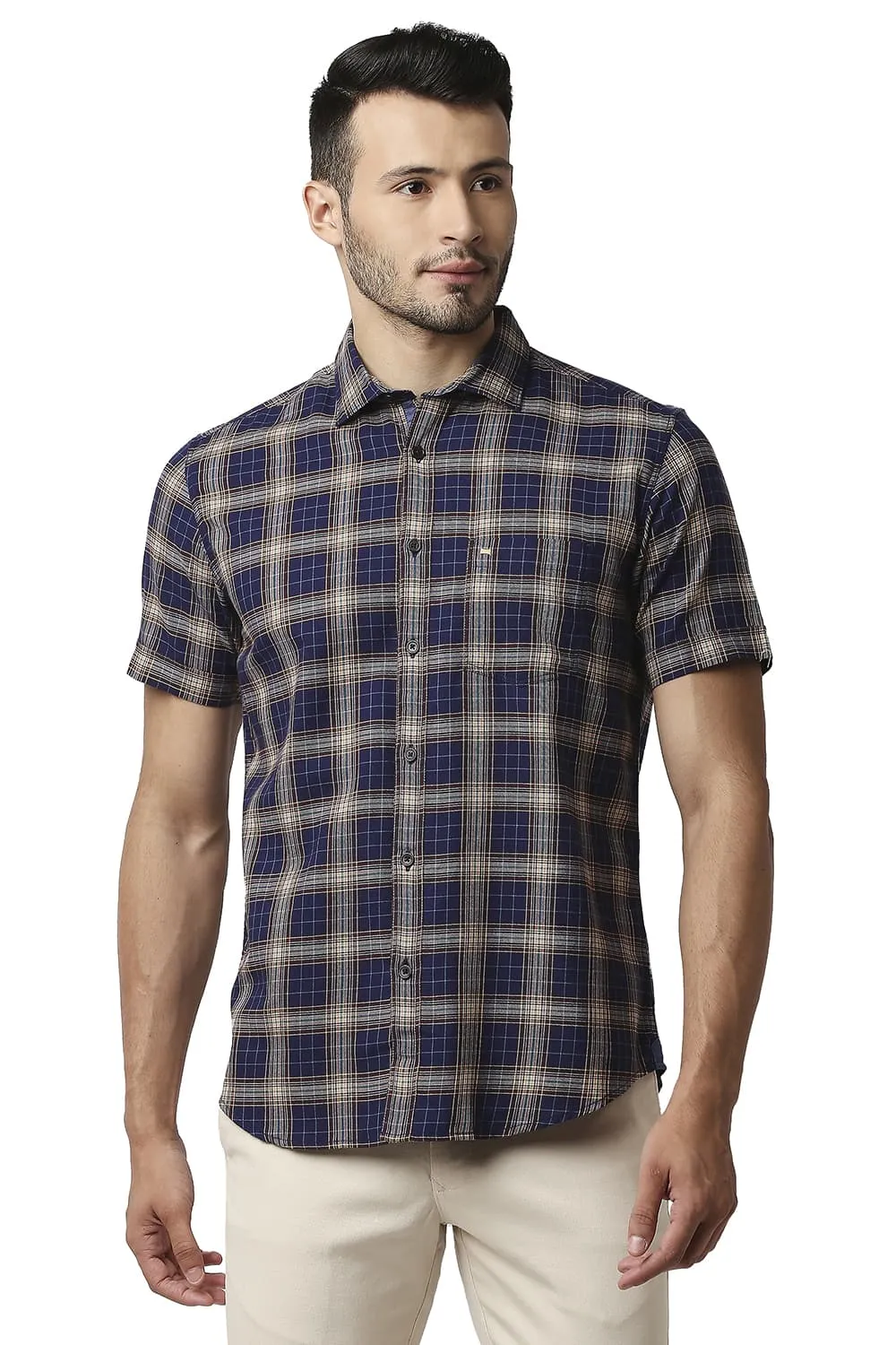 Herring Bone Twill Checks Halfsleeves Shirt