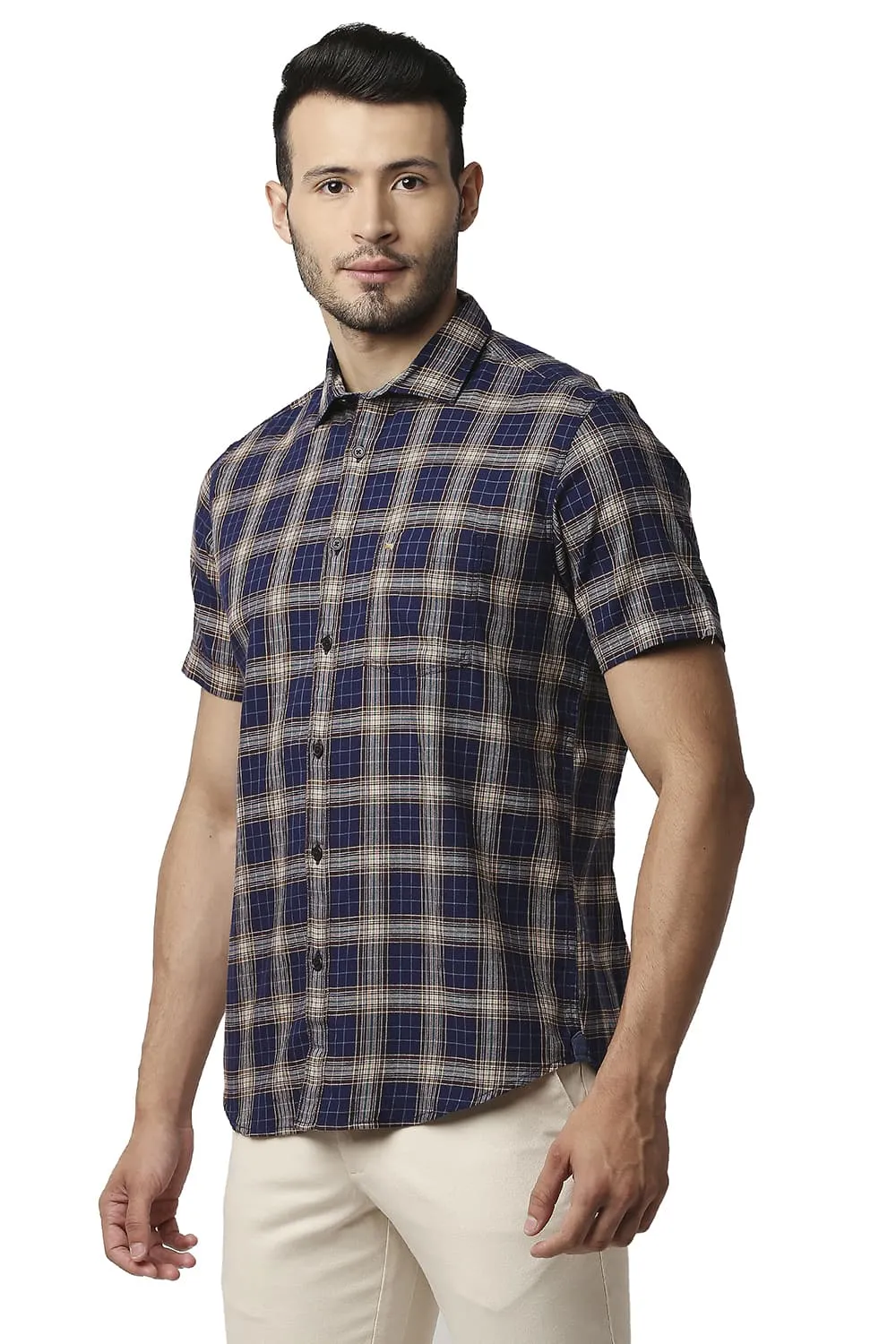 Herring Bone Twill Checks Halfsleeves Shirt