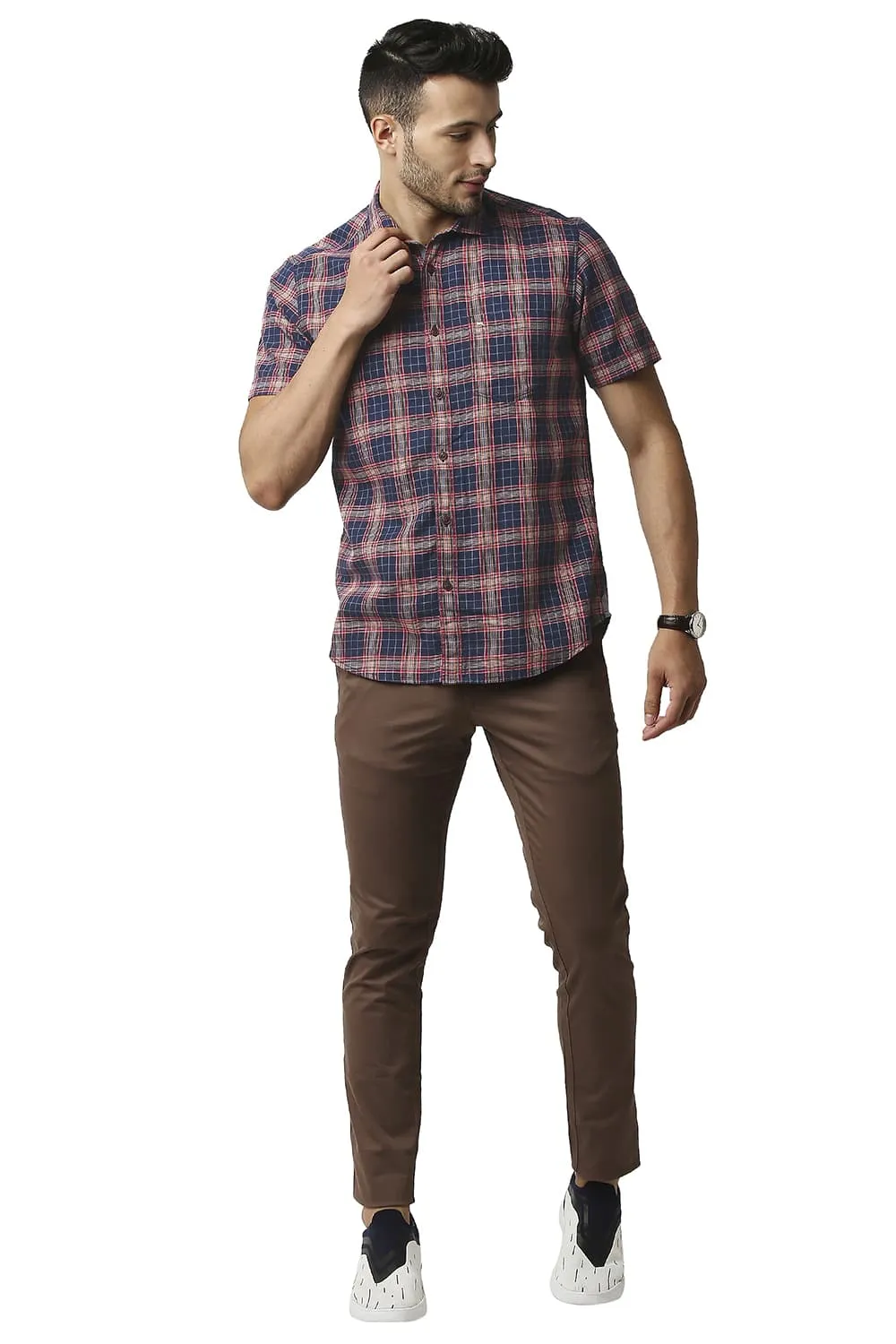 Herring Bone Twill Checks Halfsleeves Shirt