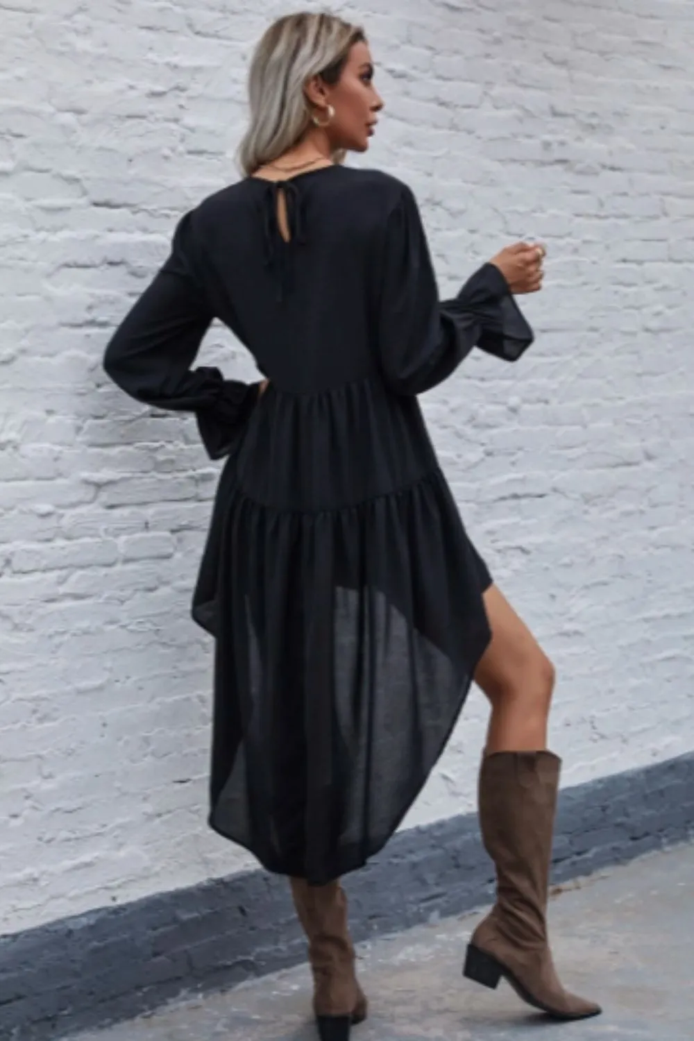 High Low Ruffle Hem Dress Black