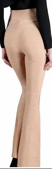 High-Waist Stretch Paneled Flared-Leg Bandage Pants