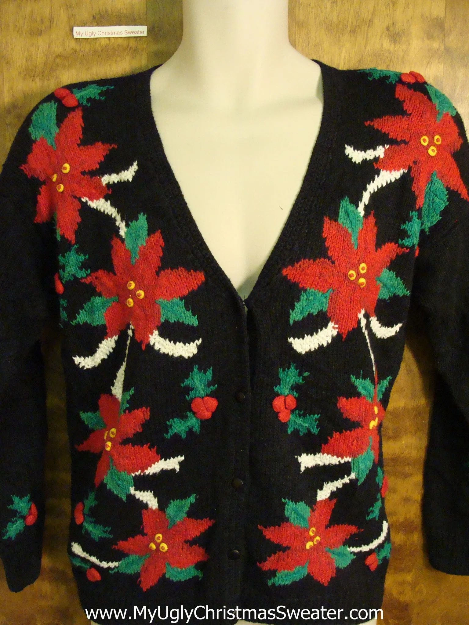 Horrible 80s Poinsettias Christmas Sweater