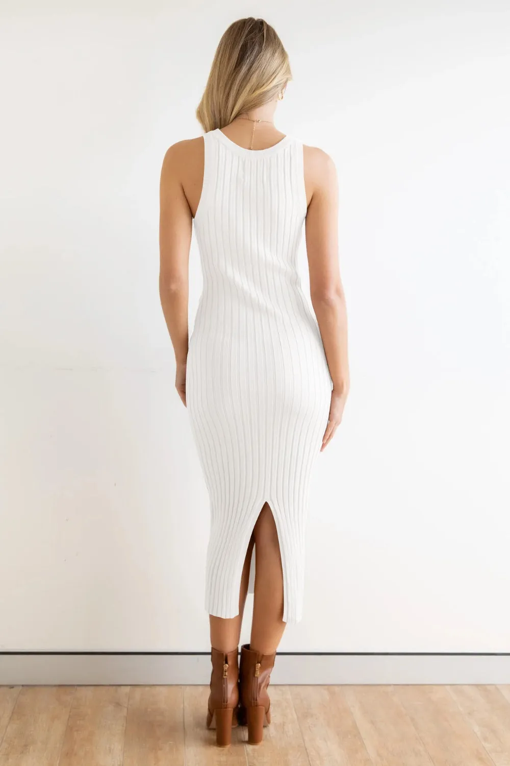 Hot Girl Cozy Chic Ribbed Slit Sleeveless Midi Dress