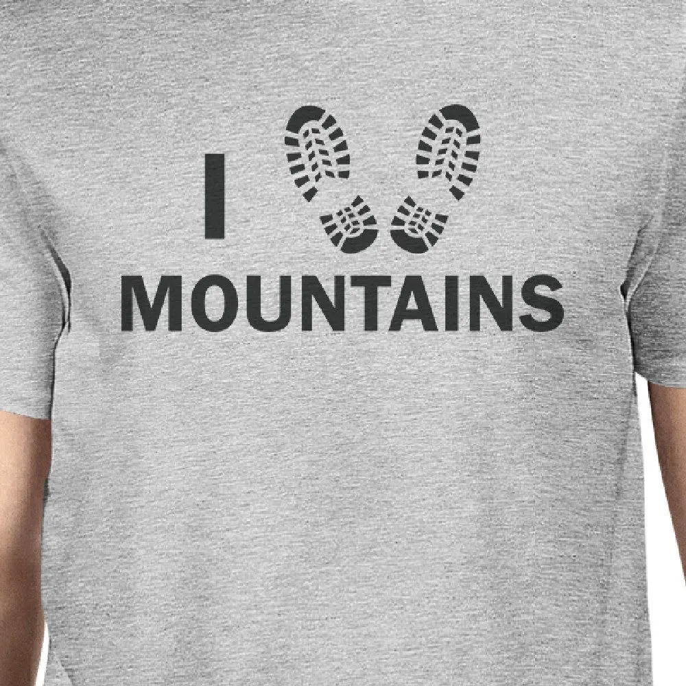 I Heart Mountains Men's Gray Cotton T-Shirt Trendy Graphic Design