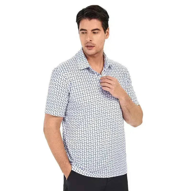 Ice Silk Printed Polo Shirt Men's Short Sleeve