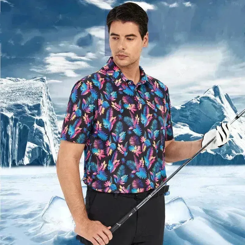 Ice Silk Printed Polo Shirt Men's Short Sleeve