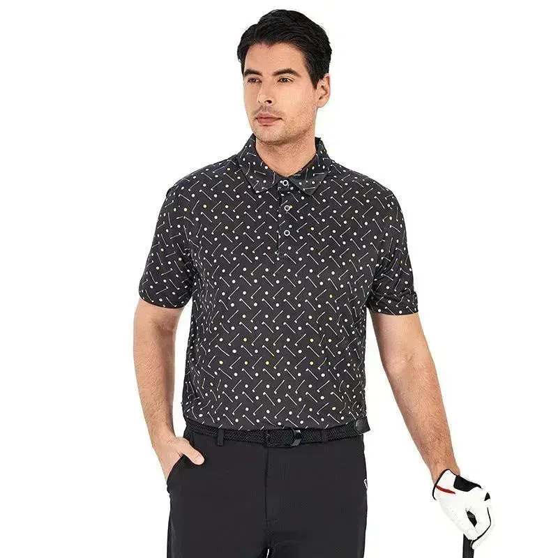 Ice Silk Printed Polo Shirt Men's Short Sleeve