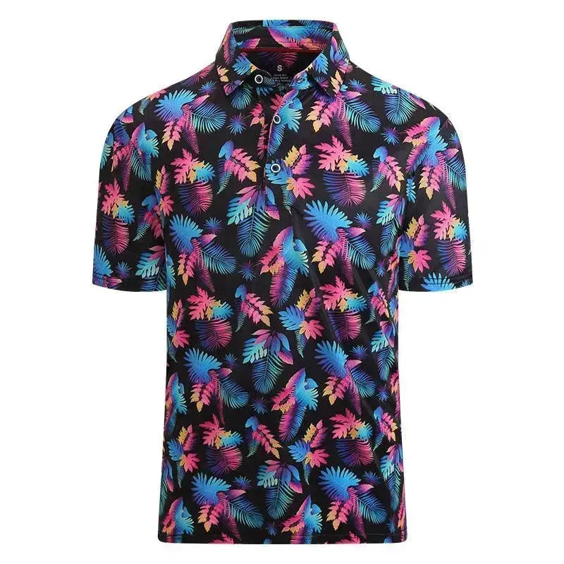 Ice Silk Printed Polo Shirt Men's Short Sleeve