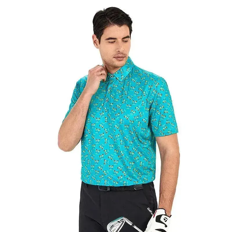 Ice Silk Printed Polo Shirt Men's Short Sleeve