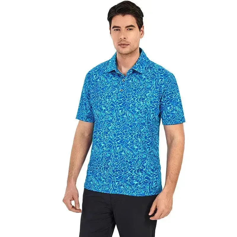 Ice Silk Printed Polo Shirt Men's Short Sleeve