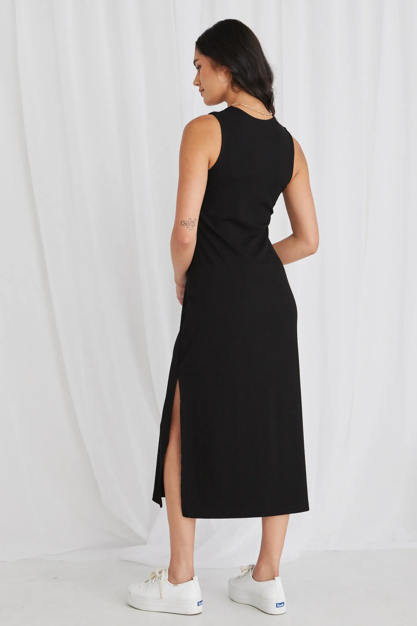 Idol Black Rib Square Neck Dress