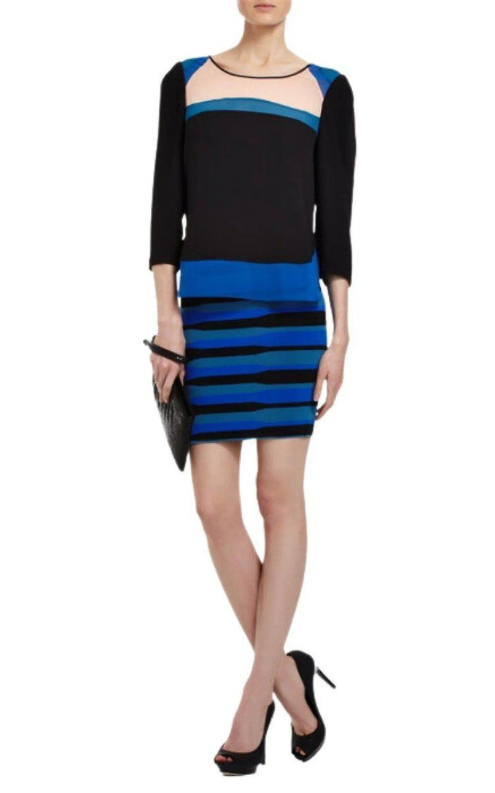 Imari Uneven Striped Pencil Skirt