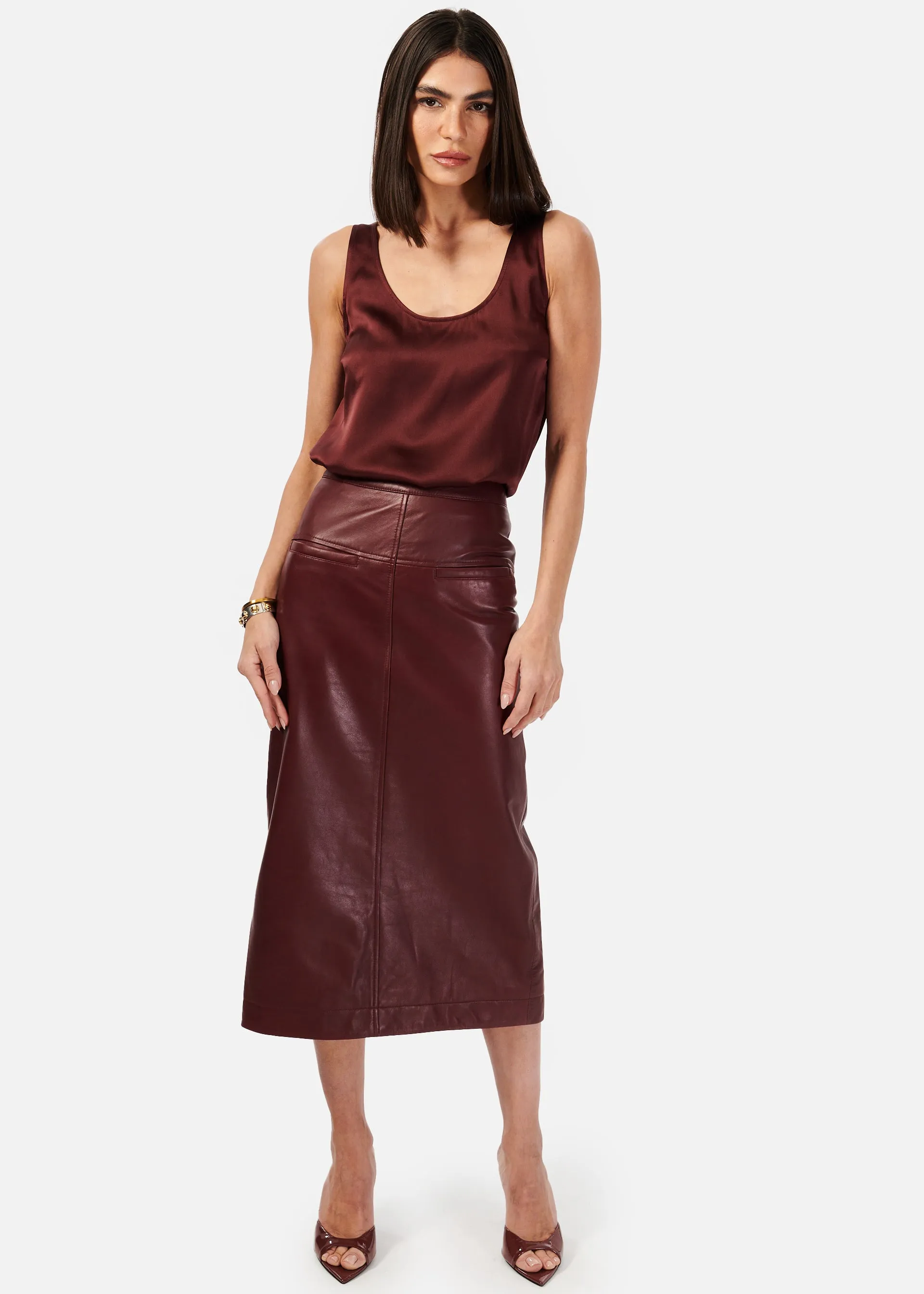 Inaya Genuine Leather Skirt Cranberry