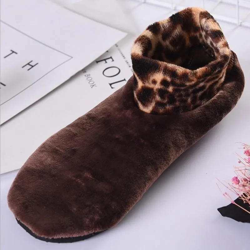 Indoor Non-slip Thermal Slipper Socks Women Leopard Floor Socks Fuzzy Slipper Socks For Men Women