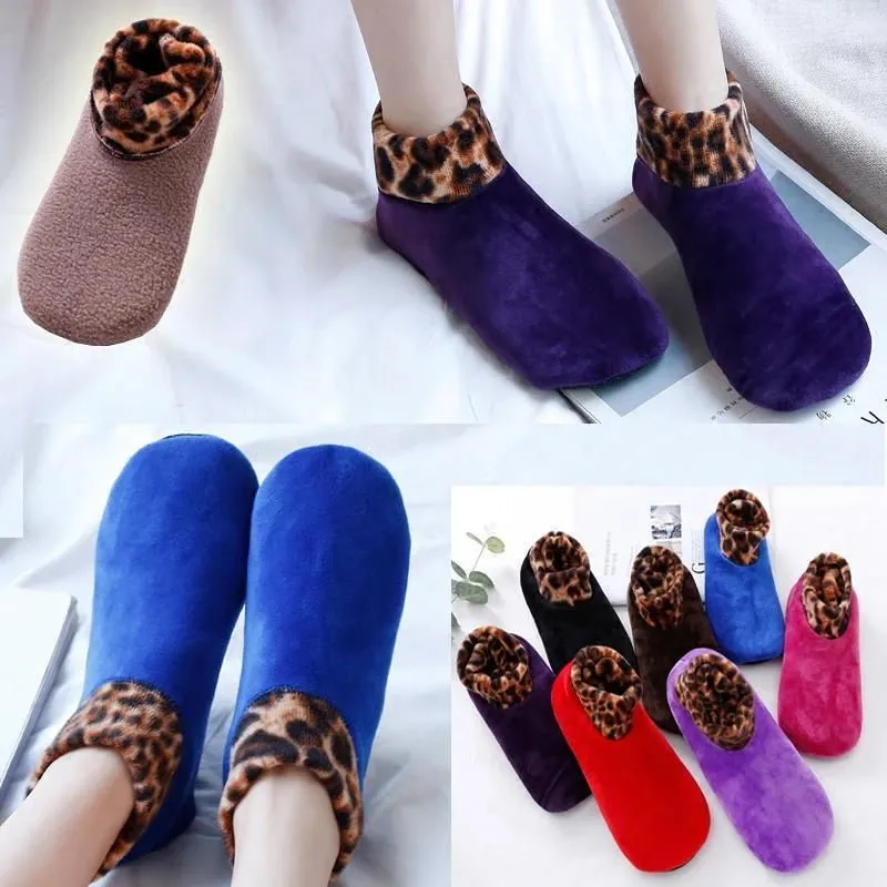 Indoor Non-slip Thermal Slipper Socks Women Leopard Floor Socks Fuzzy Slipper Socks For Men Women