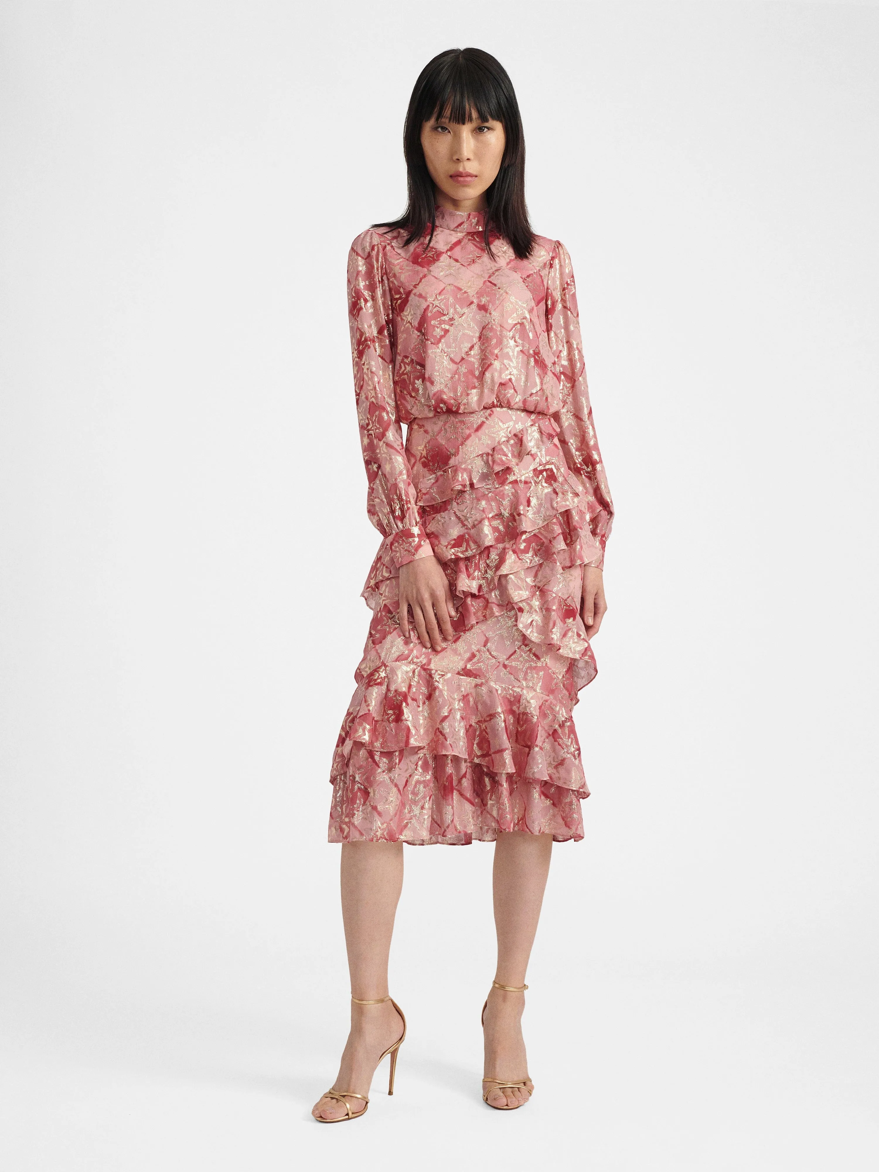 Isa Ruffle Dress in Rose Check print