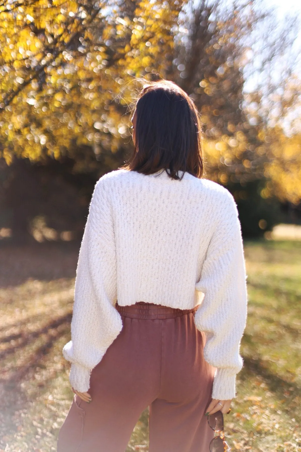 Ivory Popcorn Knit Cropped Sweater