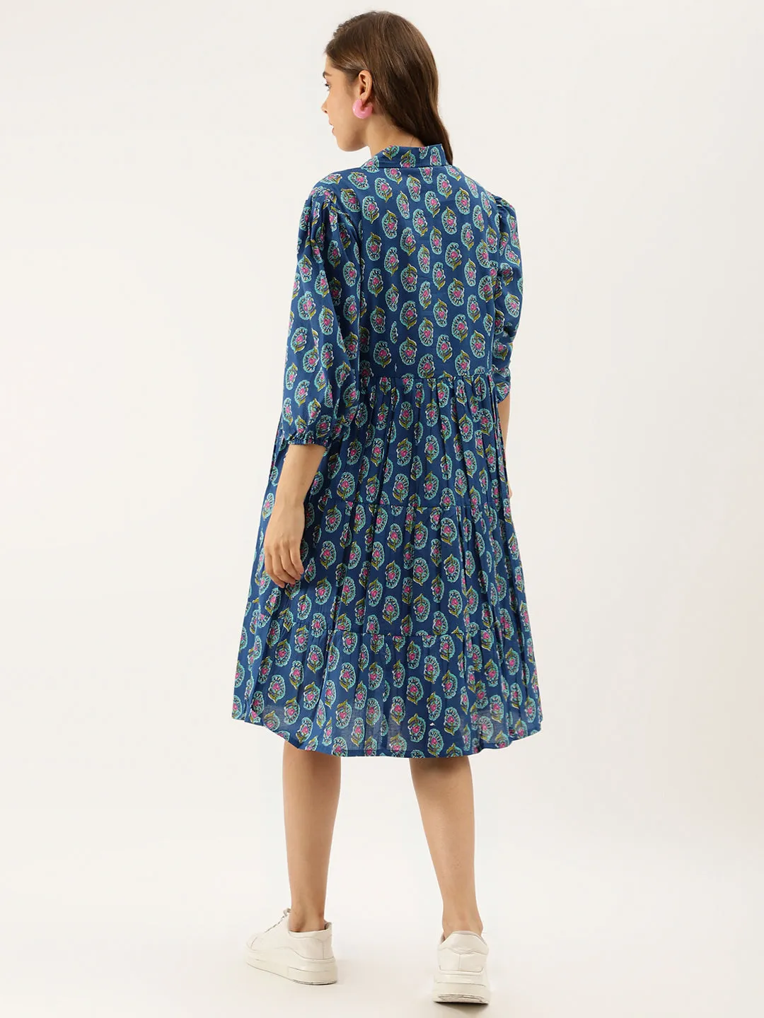 Jashvi Blue Paisley Printed Cotton Dress for Women